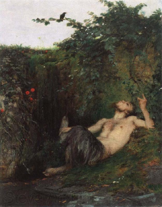 Arnold Bocklin Faun Whistling to Blackbird